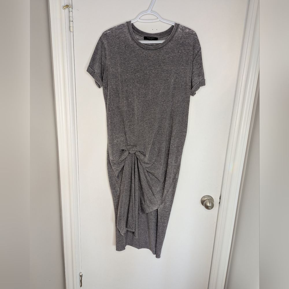 ALL SAINTS GREY RUCHED TSHIRT DRESS, SIZE MEDIUM